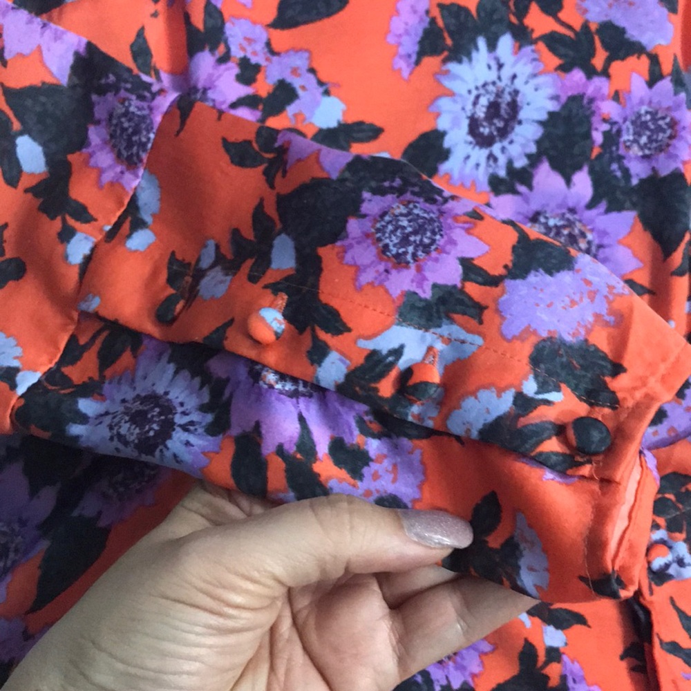 Free People Floral Long Sleeve A-Line Dress Size 6 - Picture 5 of 6